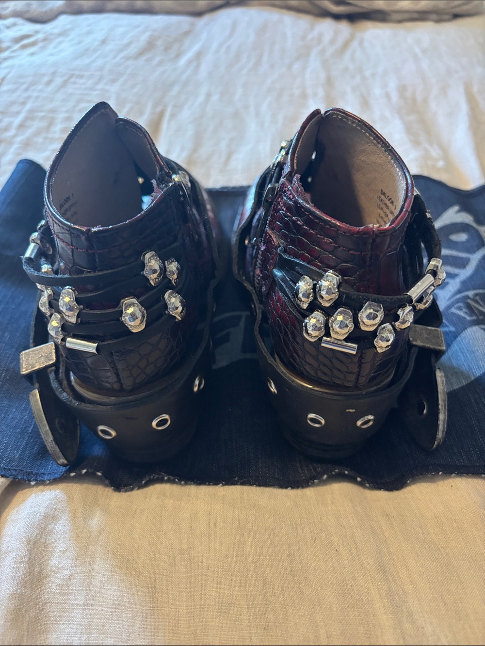 Red Croc-Embossed SALOON Freebird Ankle Boots with Studded Straps - Picture 5 of 6